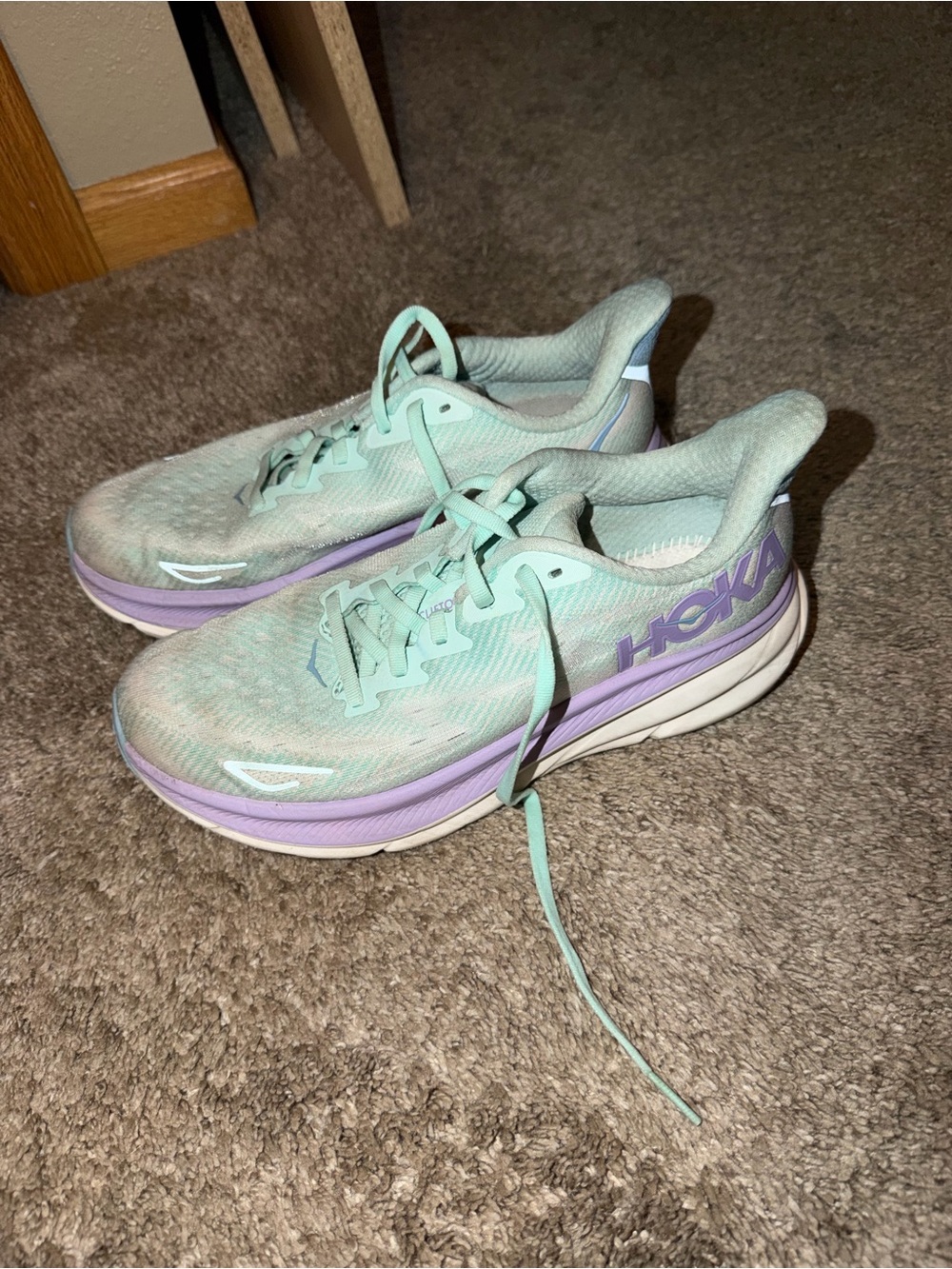 Hoka Women's Mint Green and Lavender Running Sneakers